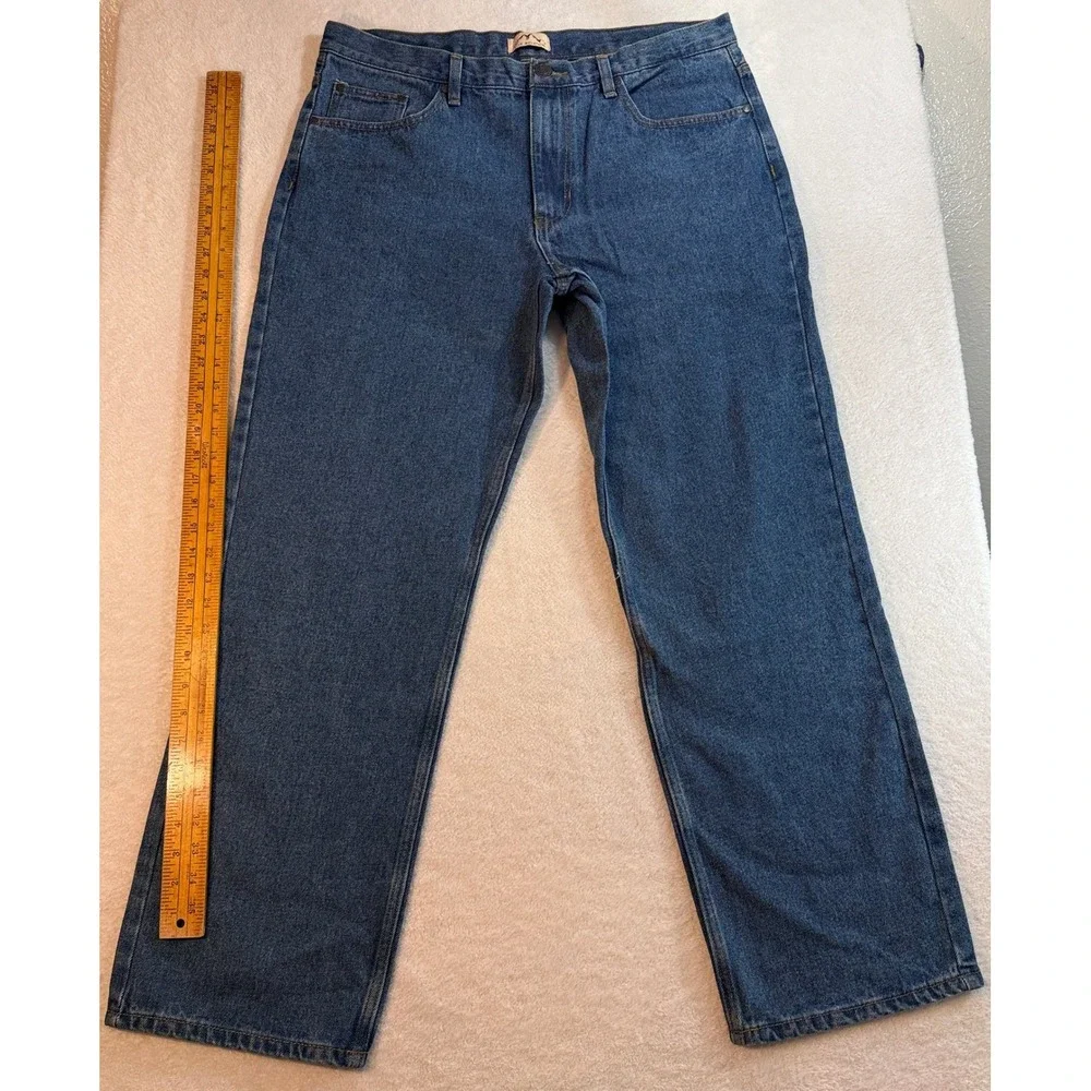 Blue Mountain Mens Straight Leg Denim Jeans Blue 100% Cotton 36x32